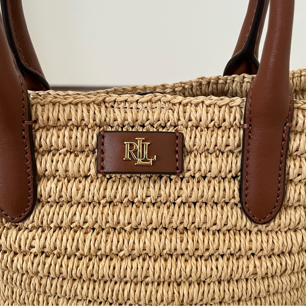 Lauren Ralph Lauren Woven Straw Medium Brie Tote Bag - Picture 8 of 8